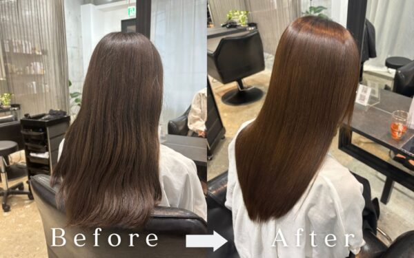 Borderless Salonで行った自然な仕上がりの縮毛矯正ビフォーアフター