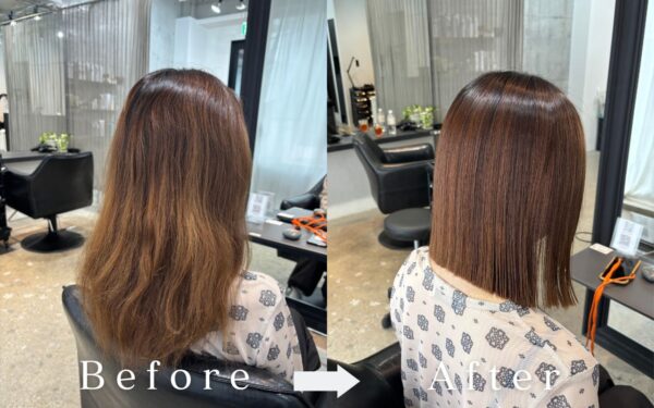 Borderless Salonで行った自然な仕上がりの縮毛矯正ビフォーアフター