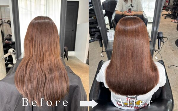 Borderless Salonで行った自然な仕上がりの縮毛矯正ビフォーアフター