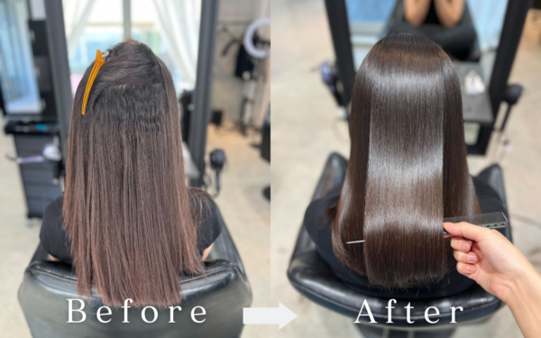 Borderless Salonで行った自然な仕上がりの縮毛矯正ビフォーアフター